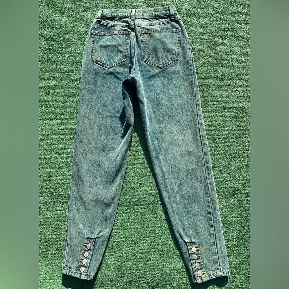 Vintage 80’s IOU Green Acid Wash Skinny Denim Jeans Snap Hem Women’s SZ 24”x27”